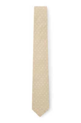 Patterned tie in pure linen, Light Beige