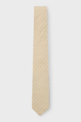 Patterned tie in pure linen, Light Beige