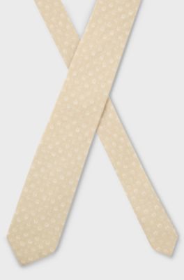 Patterned tie in pure linen, Light Beige