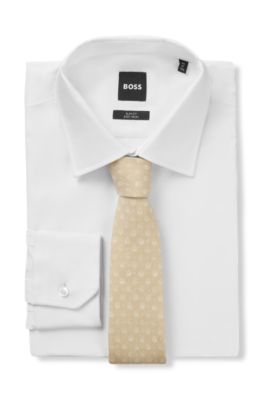 Patterned tie in pure linen, Light Beige