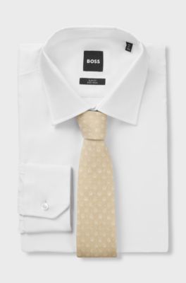 Patterned tie in pure linen, Light Beige