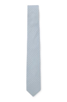 Patterned tie in pure linen, Light Blue