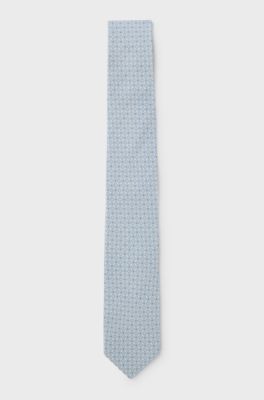 Patterned tie in pure linen, Light Blue