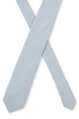 Patterned tie in pure linen, Light Blue