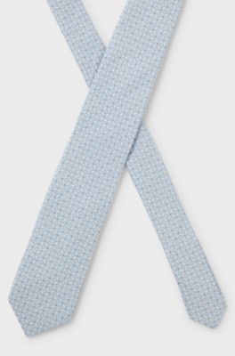 Patterned tie in pure linen, Light Blue