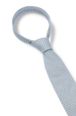 Patterned tie in pure linen, Light Blue