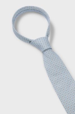 Patterned tie in pure linen, Light Blue