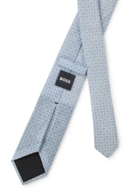 Patterned tie in pure linen, Light Blue