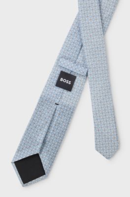 Patterned tie in pure linen, Light Blue