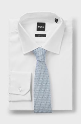 Patterned tie in pure linen, Light Blue