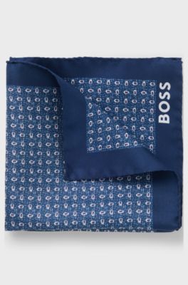 Silk pocket square with modern print, Blue Patterned