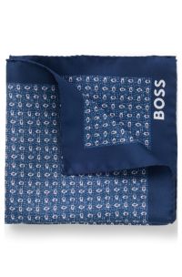 Silk pocket square with modern print, Dark Blue