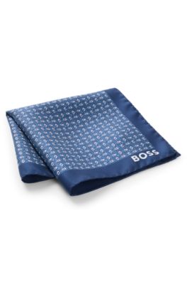 Silk pocket square with modern print, Blue Patterned