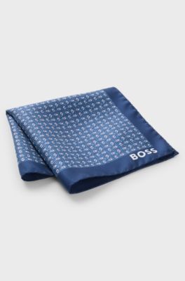 Silk pocket square with modern print, Blue Patterned