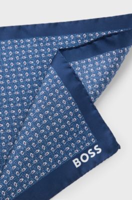 Silk pocket square with modern print, Blue Patterned