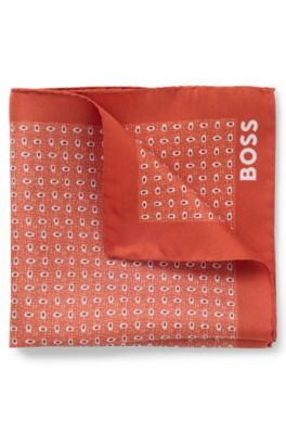 Silk pocket square with modern print, Orange Patterned