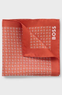 Silk pocket square with modern print, Orange Patterned