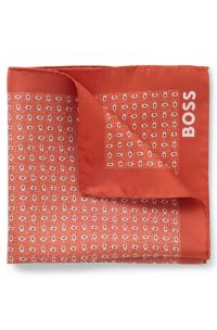 Silk pocket square with modern print, Orange