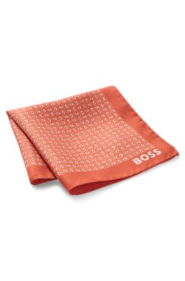 Silk pocket square with modern print, Orange Patterned