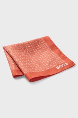 Silk pocket square with modern print, Orange Patterned