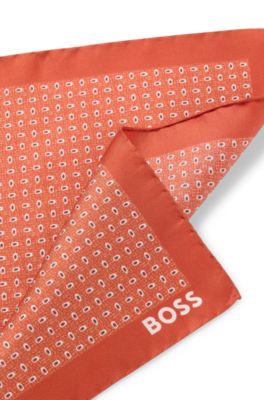 Silk pocket square with modern print, Orange Patterned