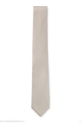 Silk tie with micro monograms, White