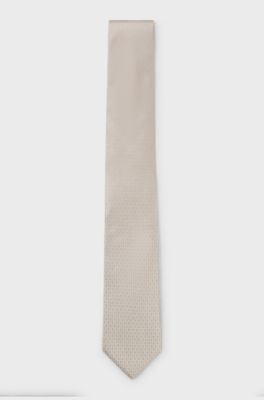 Silk tie with micro monograms, White