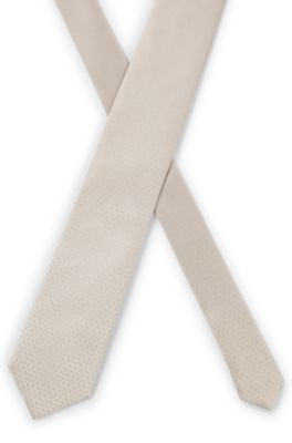 Silk tie with micro monograms, White