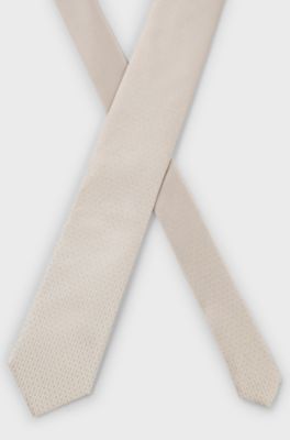 Silk tie with micro monograms, White