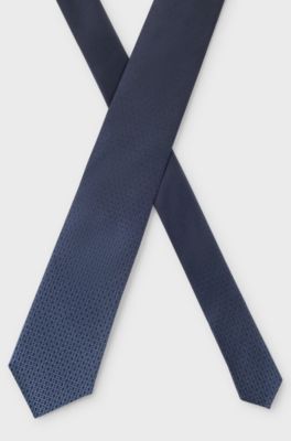 Silk tie with micro monograms, Dark Blue