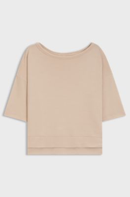 Ribbed sweatshirt with side slits, Light Beige