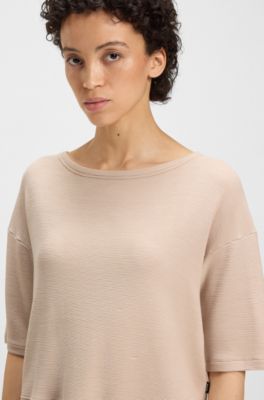 Ribbed sweatshirt with side slits, Light Beige