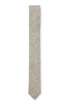 Patterned tie in linen, Light Beige