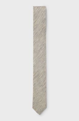 Patterned tie in linen, Light Beige