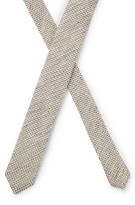 Patterned tie in linen, Light Beige