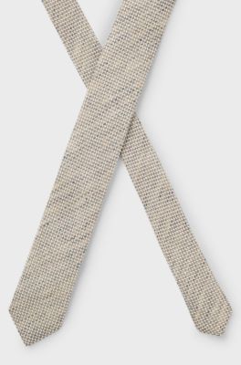 Patterned tie in linen, Light Beige