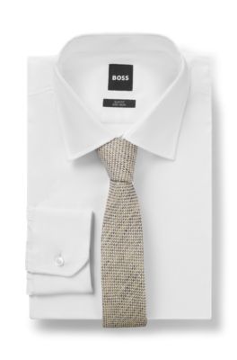 Patterned tie in linen, Light Beige