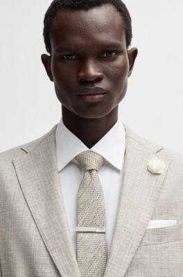 Patterned tie in linen, Light Beige