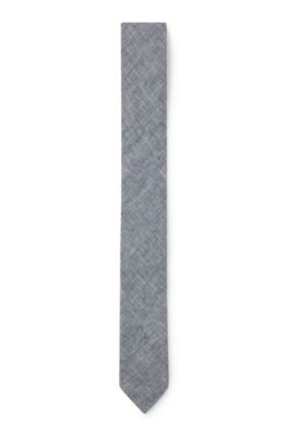 Patterned tie in linen, Blue