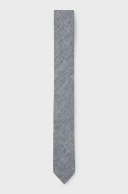 Patterned tie in linen, Blue