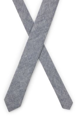 Patterned tie in linen, Blue