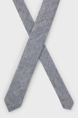 Patterned tie in linen, Blue