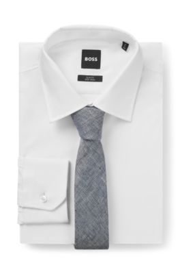 Patterned tie in linen, Blue