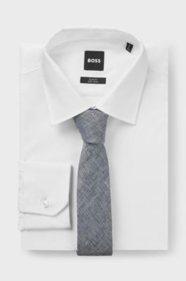 Patterned tie in linen, Blue