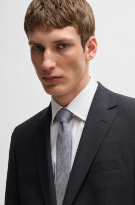 Patterned tie in linen, Blue