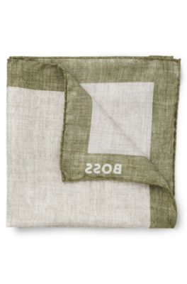 Printed pocket square with logo border, Light Beige