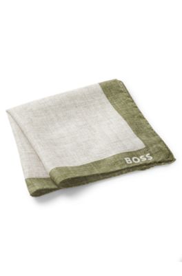 Printed pocket square with logo border, Light Beige