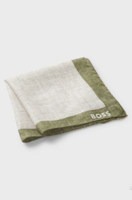 Printed pocket square with logo border, Light Beige