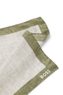 Printed pocket square with logo border, Light Beige