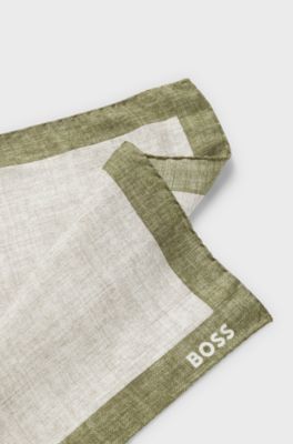 Printed pocket square with logo border, Light Beige